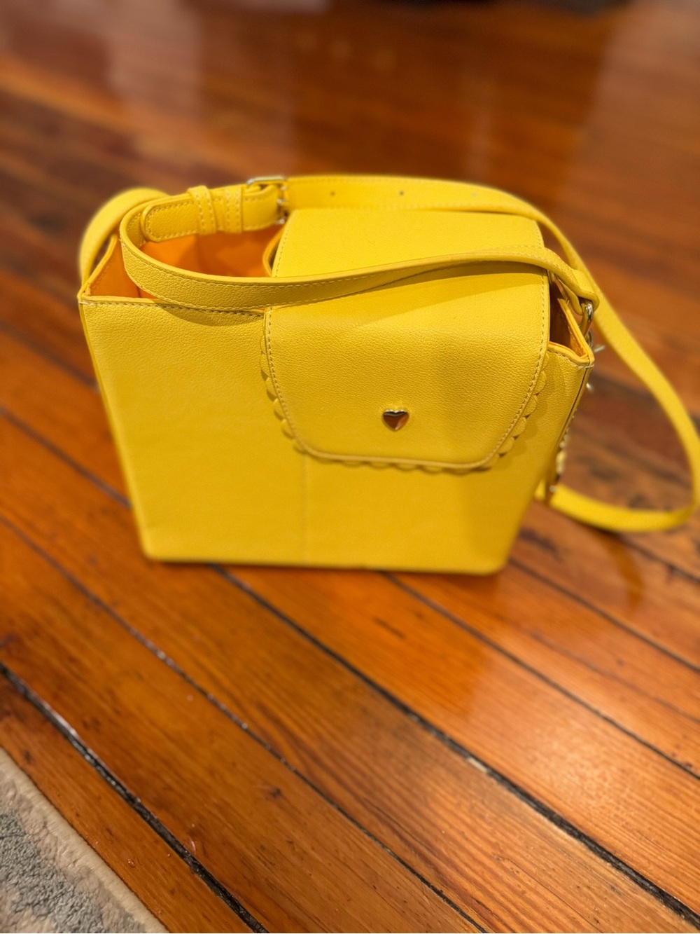 Kate Gabrielle Bright Yellow Heart-Accent Crossbody Shoulder Bag